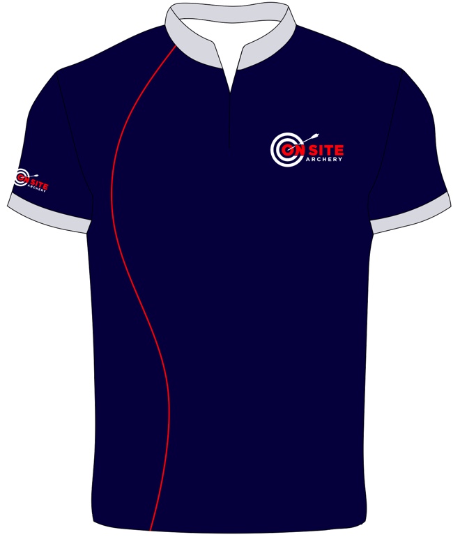 Front view of an indoor On Site Archery tournament jersey.